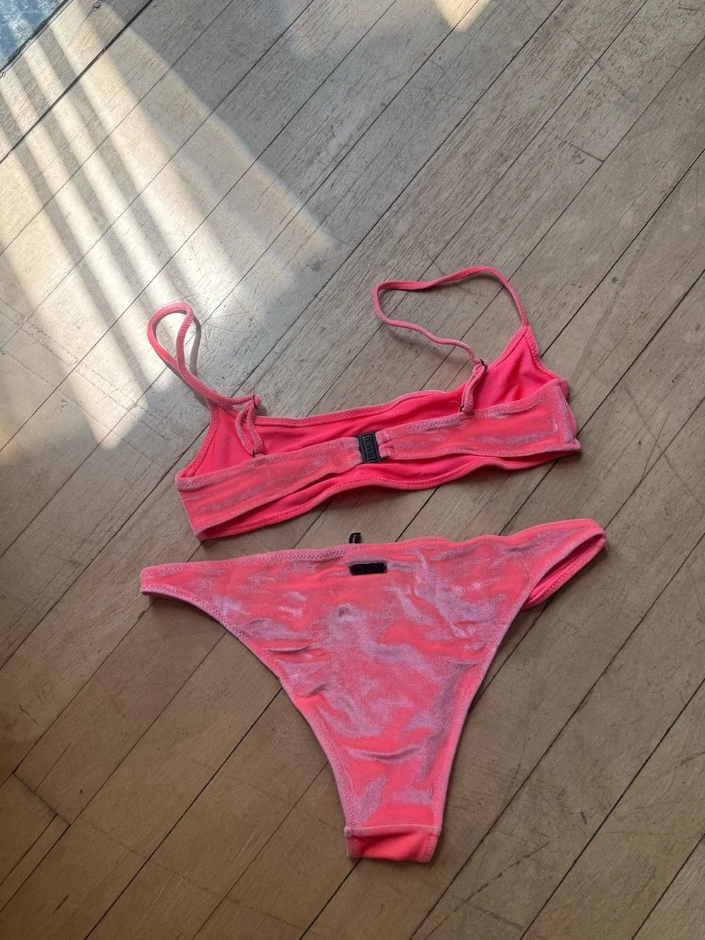 triangl swimwear Neon Pink Velvet Bikini Set